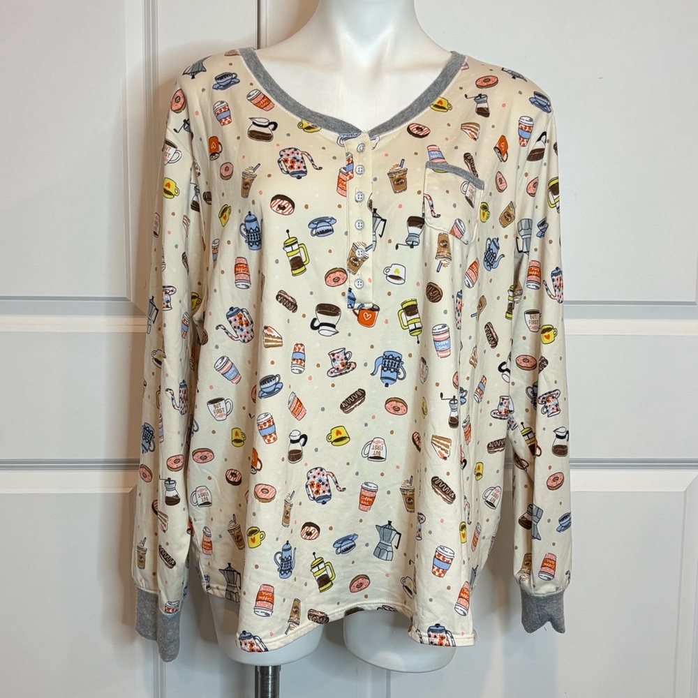 Cuddl Duds Coffee Pastries Long Sleeve Pants Pajama Set XL/XXL - Picture 3 of 12